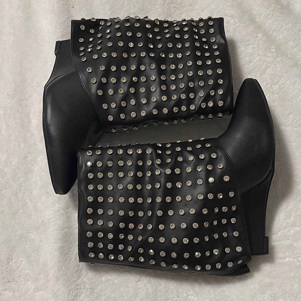 Black Ankle Boots with Studded Detail and Leather Material ( no box )